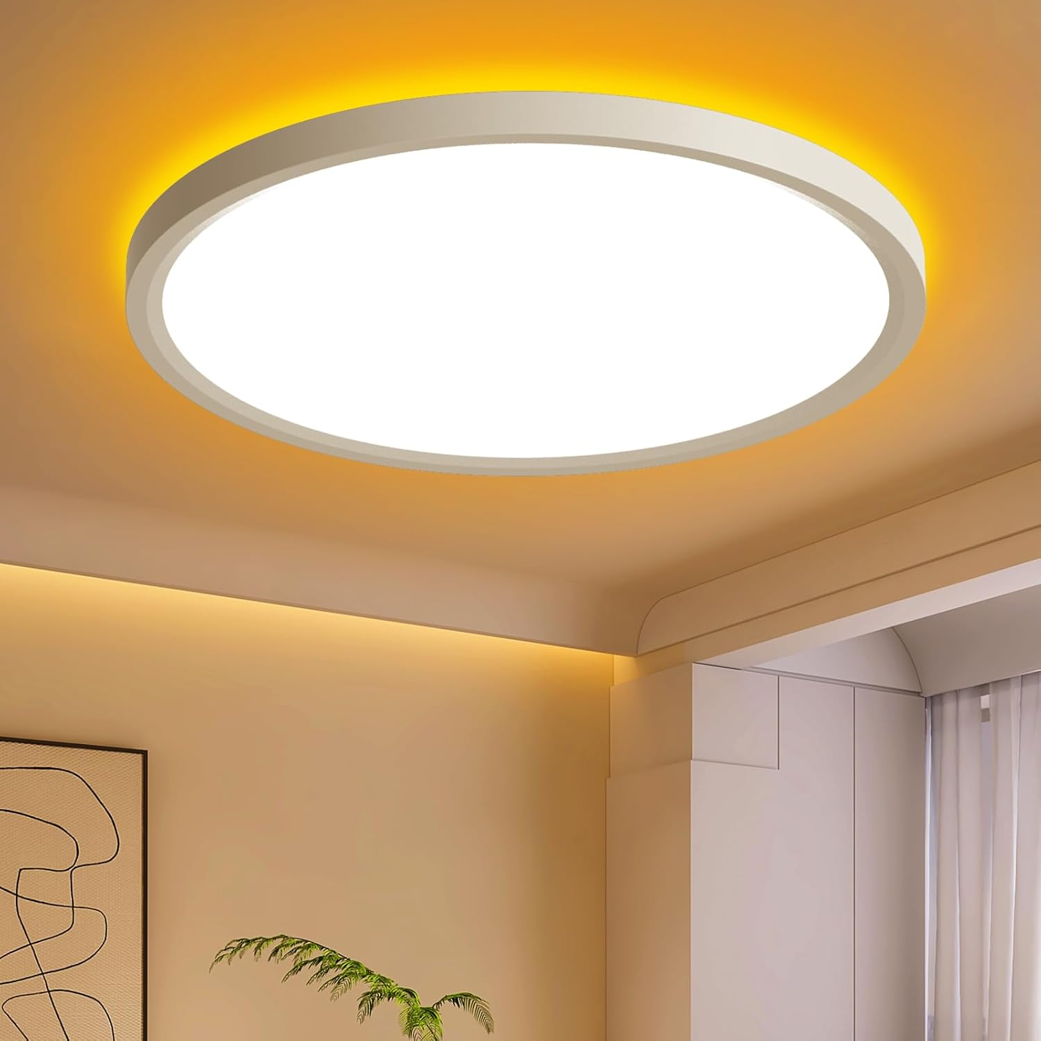 12in Flush Mount Ceiling Light with Remote Control,3CCT 3000-6500K Dimmable,Round Ultra-Thin Plafonnier with Smart App Control,24W 2400LM Ceiling Light for Bedroom/Living Room/Bathroom