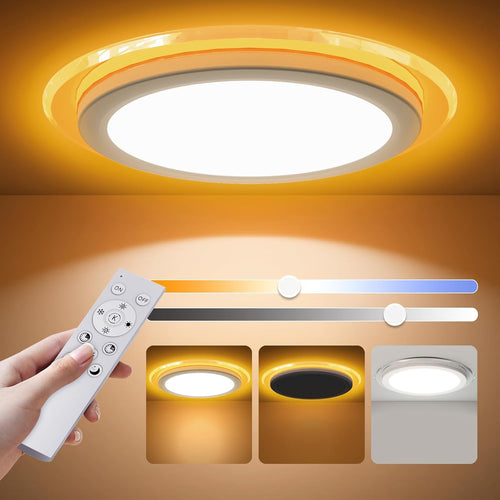 14.2 inch Flush Mount LED Ceiling Light with Night Light,Unique Planetary Ring Design 28W 2800LM Remote Control Lights 3000K~6500K Dimmable Ceiling Lights for Bedroom,Living Room,Kid's Room