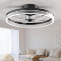 Ceiling Fans with Lights and Remote Low Profile Flush Mount LED Ceiling Fan with Lights 3000K-6500K Dimmable Foldable Fandelier Light 6 Wind Speeds Night Light for Bedroom Living Room Black (Frosted)