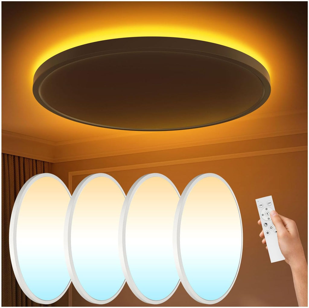 4Pack Flush Mount Ceiling Light with Nightlight 12inch,24W 2400LM Dimmable LED Ceiling Lights with Remote & APP Control,2700K-6000K Adjustable,Perfect for Bedroom/Living Room,Round White