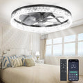 Ceiling Fans with Lights and Remote, Crystal-Edged Modern Flush Mount LED Fan Light, 6 Wind Speeds Low Profile Fandelier Ceiling Fan with Light for Bedroom, 3000-6500K Dimmable (20" Black)