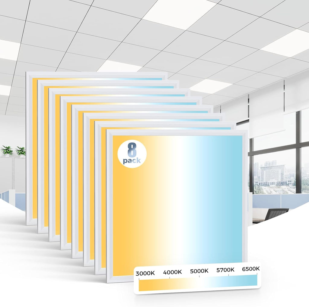 8 Pack 2x2 LED Flat Panel Light, 5CCT Selectable 3000/4000/5000/5700/6500K, 30/35/40/45/50W 5500Lm 0-10V Dimmable 2x2FT LED Troffer Light Drop Ceiling for Commercial Office