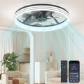 Ceiling Fans with Lights and Remote, 20" Black Low Profile Ceiling Fan, Modern Flush Mount LED Fan Light, 6 Wind Speeds Fandelier Ceiling Fan with Light for Bedroom, 3000-6500K Dimmable