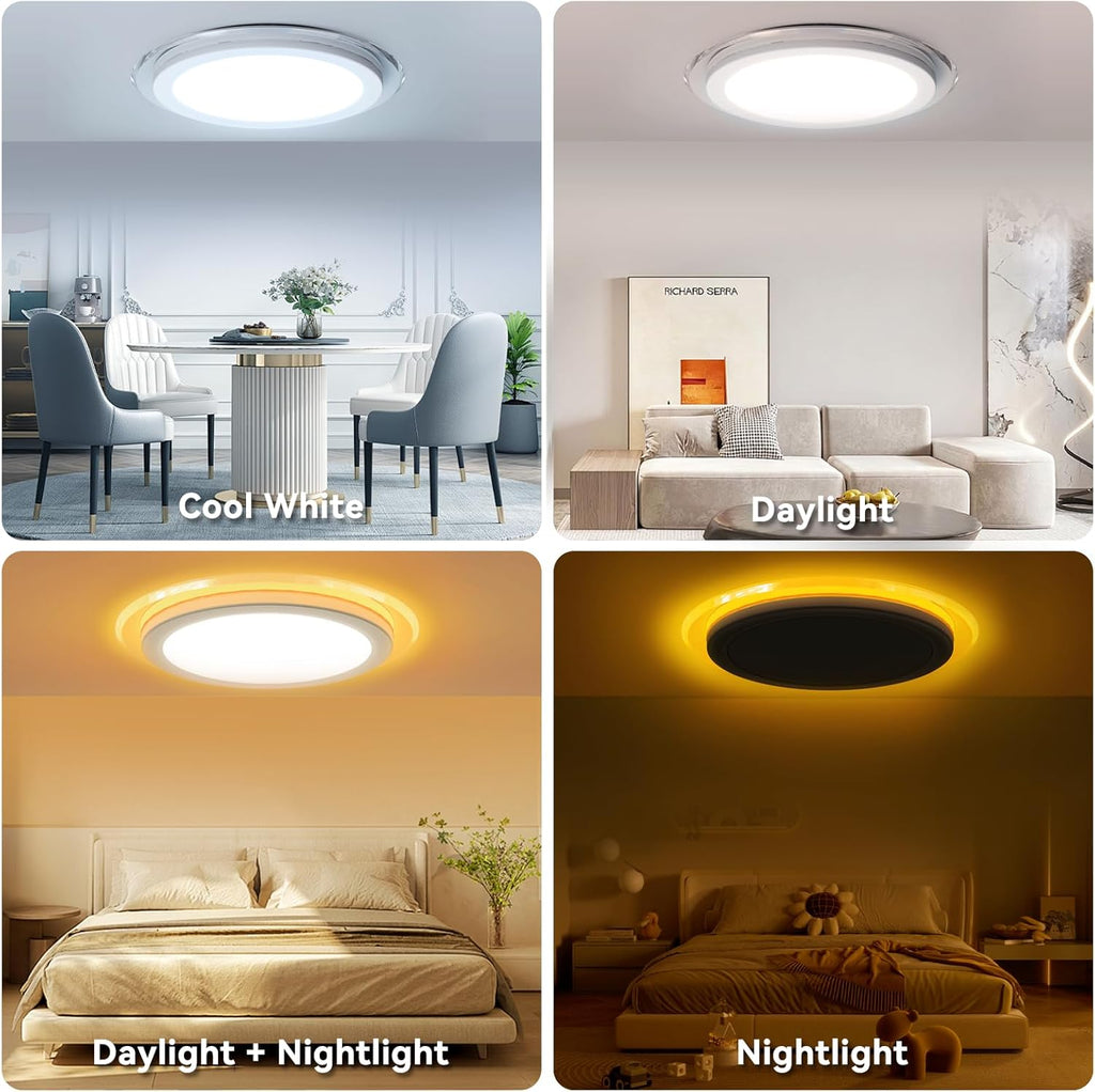 14.2 inch Flush Mount LED Ceiling Light with Night Light,Unique Planetary Ring Design 28W 2800LM Remote Control Lights 3000K~6500K Dimmable Ceiling Lights for Bedroom,Living Room,Kid's Room