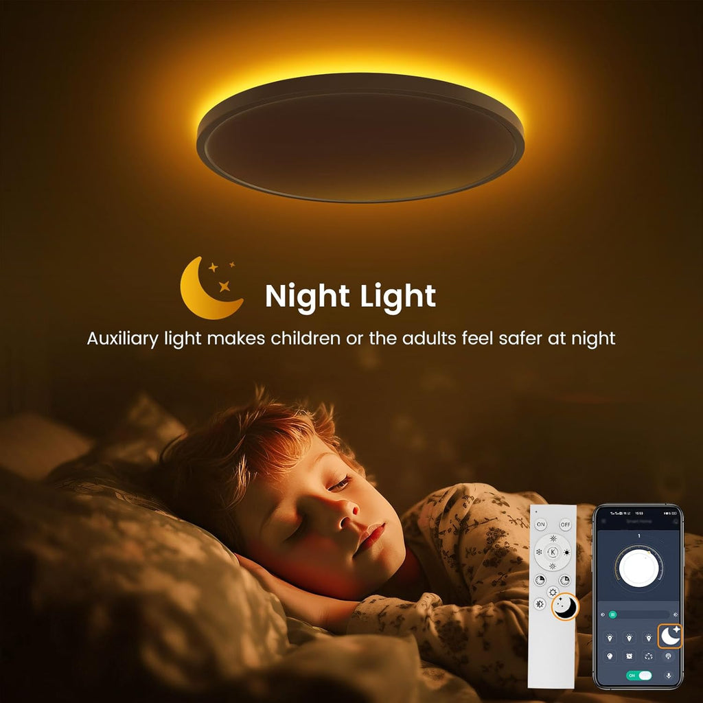 15.8in Flush Mount Ceiling Light Fixture with Remote Control,36W 2700K-6000K,Brightness Adjustable,Soft Nightlight,Support App Control,Ultra-Thin for Bedroom Kitchen Hallway Living Room