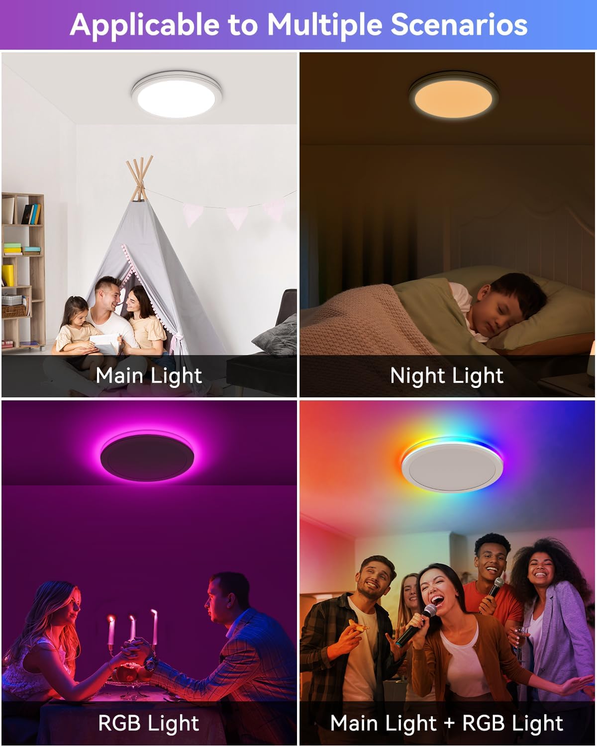15.8inch RGB LED Ceiling Light Fixture with Remote, 36W 3600LM Flush Mount Light Fixture,DIY Colors,Disco Mode,3000K-6500K Dimmable Ceiling Lights for Bedroom,Living Room,Smart App