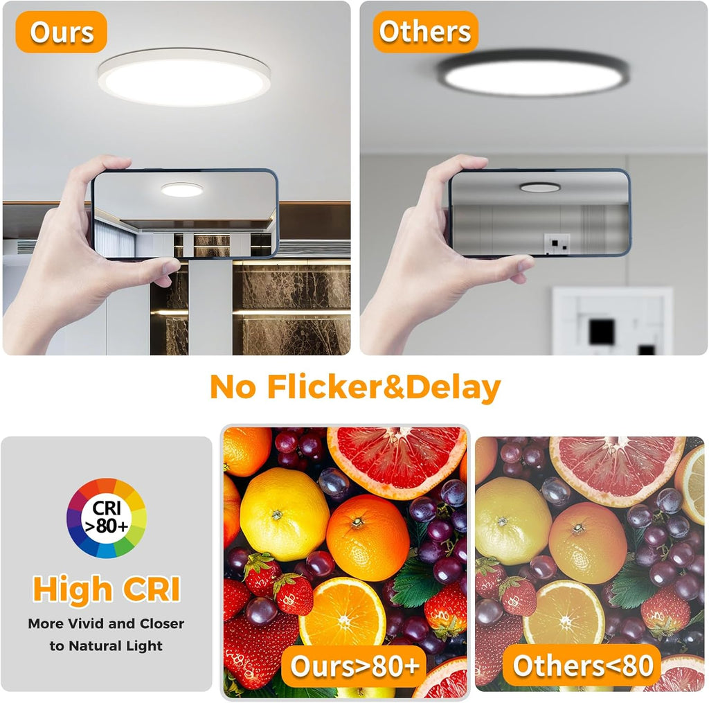 12inch Flush Mount LED Ceiling Light,2700K-6500K 5 Color Temperature Selectable Ceiling Lights,24W 3200LM Low Profile Ceiling Light for Bedroom Kitchen Hallway Bathroom (1)