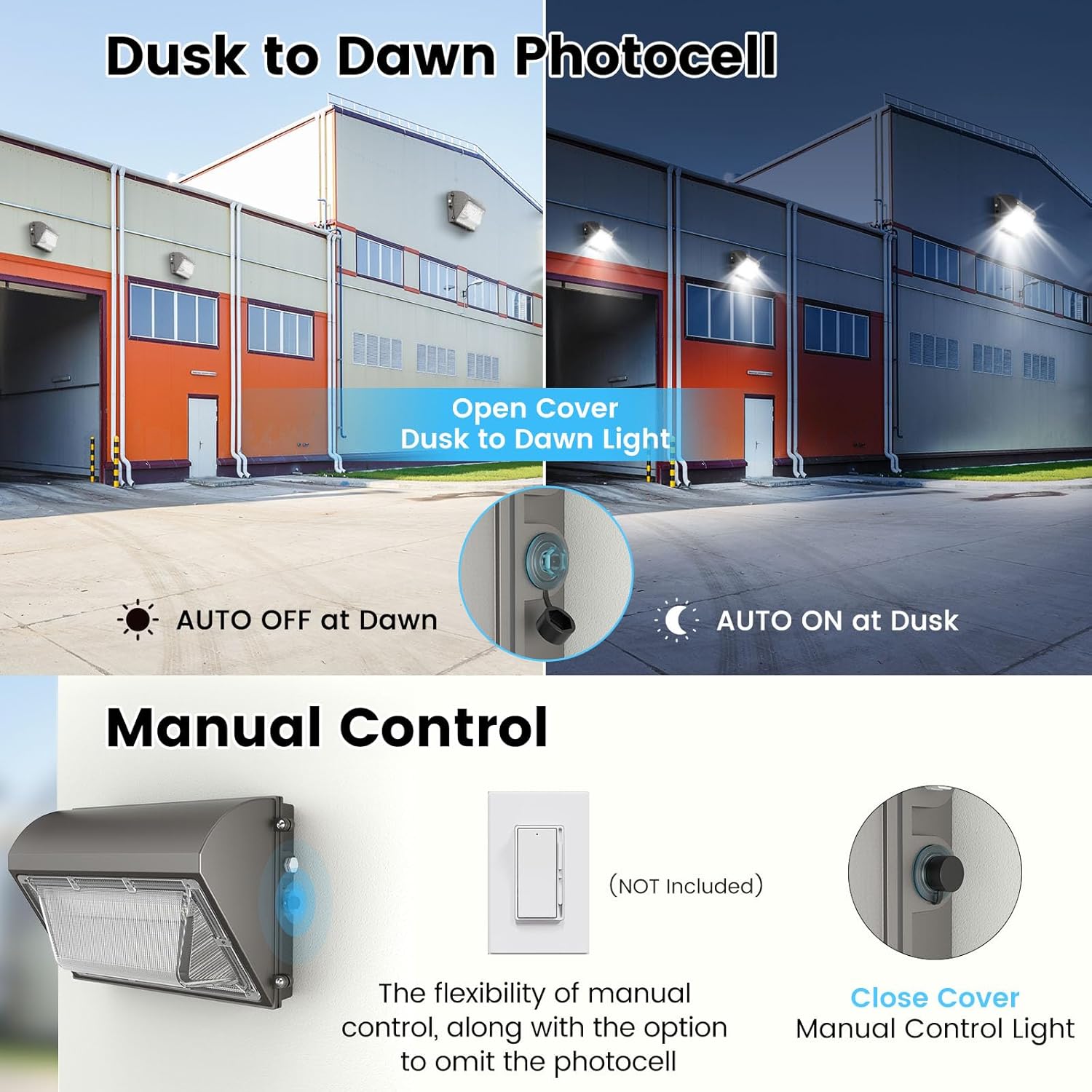 6 Pack 130W LED Wall Pack Light with Dusk to Dawn Photocell, 19500LM 5000K Daylight IP65 Waterproof Wall Pack Lights Outdoor LED [Eqv. 800W HPS/HID] for Parking Lot, Warehouse, Yard AC120-277V