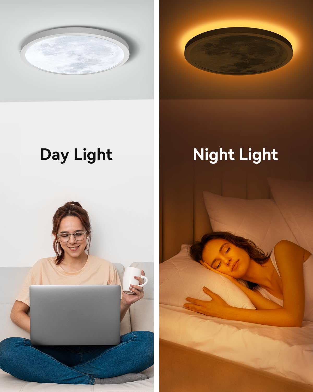 12 inch LED Flush Mount Ceiling Light,Unique Moon Design Morden LED Ceiling Lights,28W 2800LM Remote Control 3000K-6500K Adjustable Ultra Thin for Living Room Bedroom Hallway