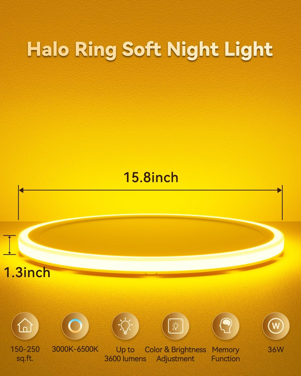 15.8 inch LED Flush Mount Ceiling Light with Night Light,36W 3600LM 3000K-6500K Dimmable Ceiling Light Fixture for Bedroom,Kitchen,Hallway - Wall Switch/Remote/APP Control