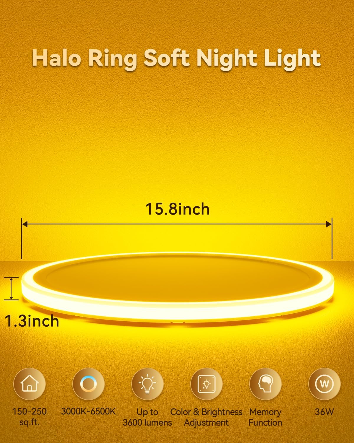 15.8 inch LED Flush Mount Ceiling Light with Night Light,36W 3600LM 3000K-6500K Dimmable Ceiling Light Fixture for Bedroom,Kitchen,Hallway - Wall Switch/Remote/APP Control