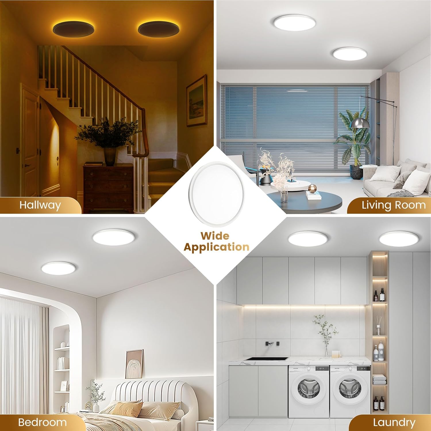 4Pack Flush Mount Ceiling Light with Nightlight 12inch,24W 2400LM Dimmable LED Ceiling Lights with Remote & APP Control,2700K-6000K Adjustable,Perfect for Bedroom/Living Room,Round White