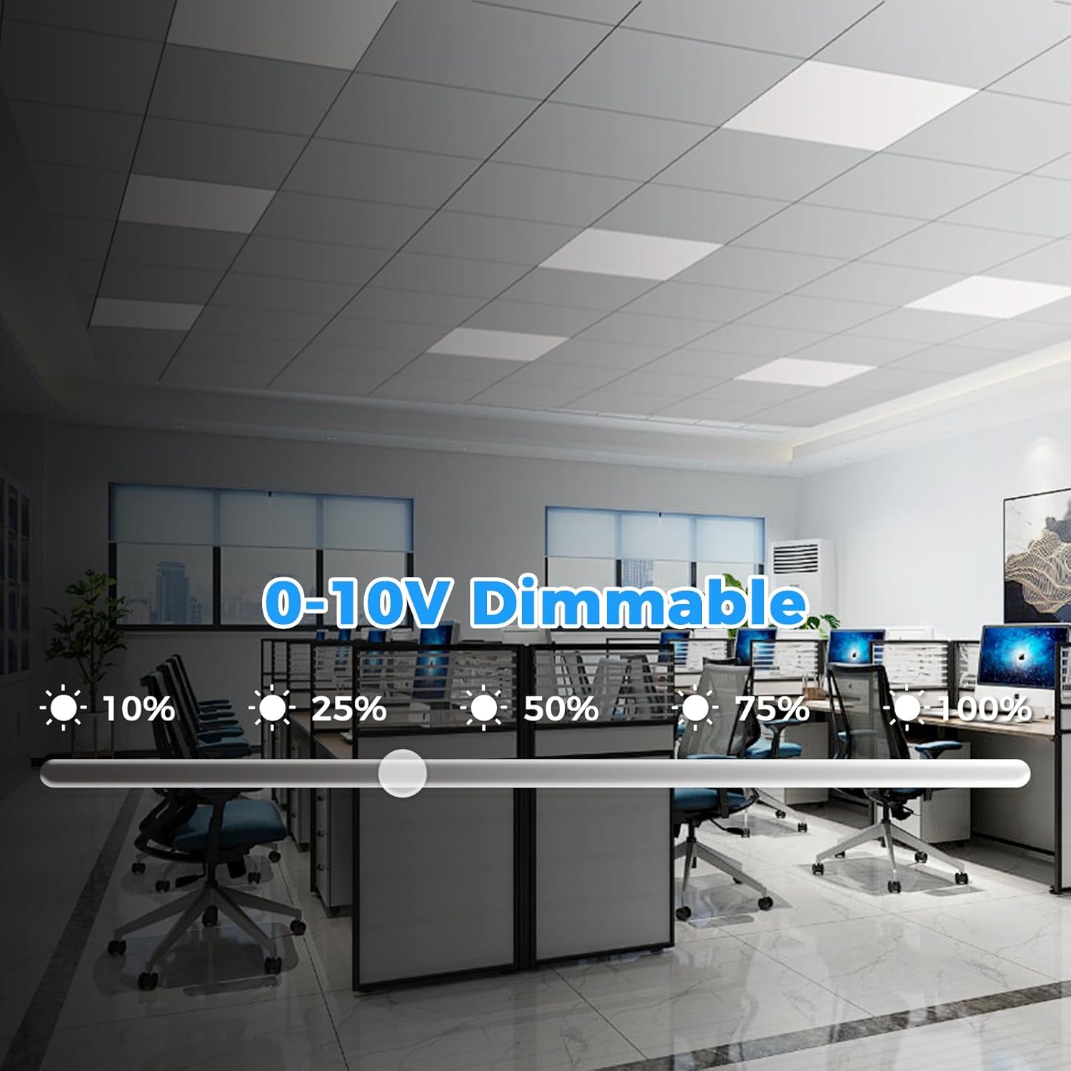 1PACK 2x2 LED Flat Panel Light, 5500 Lumens, 0-10V Dimmable, 30W/35W/40W/45W/50W Power Selectable, 3000K-6500K CCT Adjustable, 120-277V Drop Ceiling Light for Office, School, Commercial Use