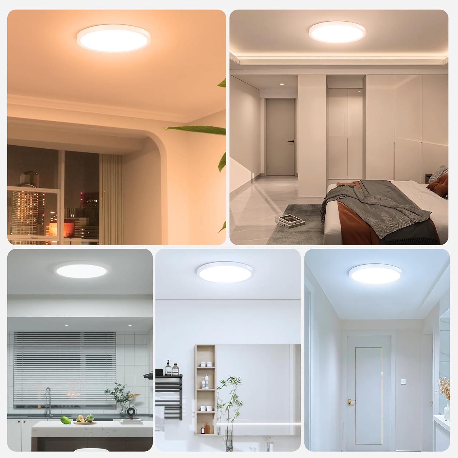 12inch Flush Mount LED Ceiling Light,2700K-6500K 5 Color Temperature Selectable Ceiling Lights,24W 3200LM Low Profile Ceiling Light for Bedroom Kitchen Hallway Bathroom (1)