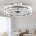 Ceiling Fans with Lights and Remote Low Profile Flush Mount LED Ceiling Fan with Lights 3000K-6500K Dimmable Foldable Fandelier Light 6 Wind Speeds Night Light for Bedroom Living Room White (Striped)