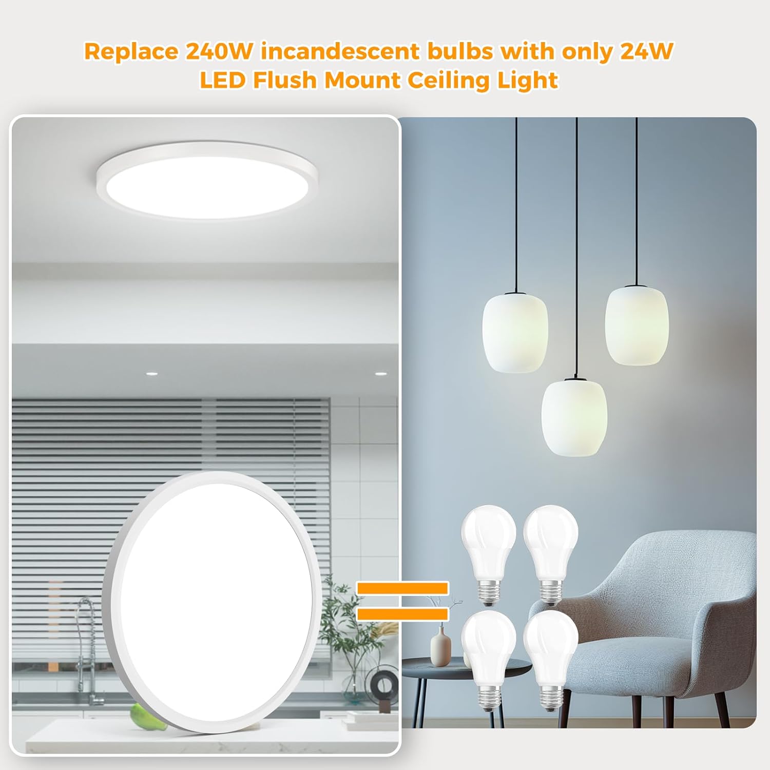 12inch Flush Mount LED Ceiling Light,2700K-6500K 5 Color Temperature Selectable Ceiling Lights,24W 3200LM Low Profile Ceiling Light for Bedroom Kitchen Hallway Bathroom (1)