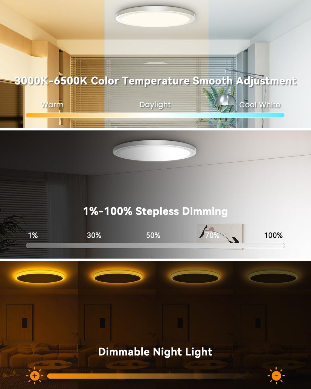 15.8 inch LED Flush Mount Ceiling Light with Night Light,36W 3600LM 3000K-6500K Dimmable Ceiling Light Fixture for Bedroom,Kitchen,Hallway - Wall Switch/Remote/APP Control
