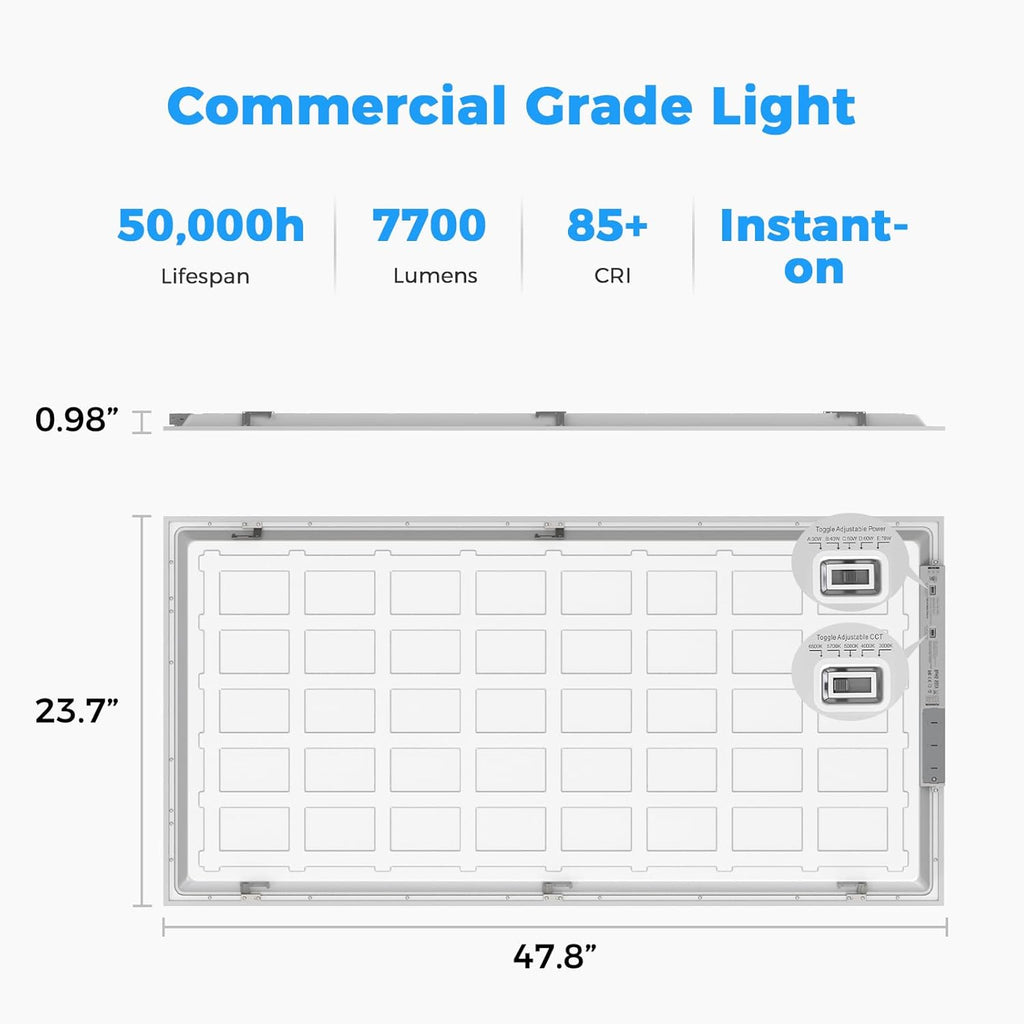 6PACK 2x4 LED Flat Panel Light, 7700 Lumens, 0-10V Dimmable, 30W/40W/50W/60W/70W Power Selectable, 3000K-6500K CCT Adjustable, 120-277V Drop Ceiling Light for Office, School, Commercial Use