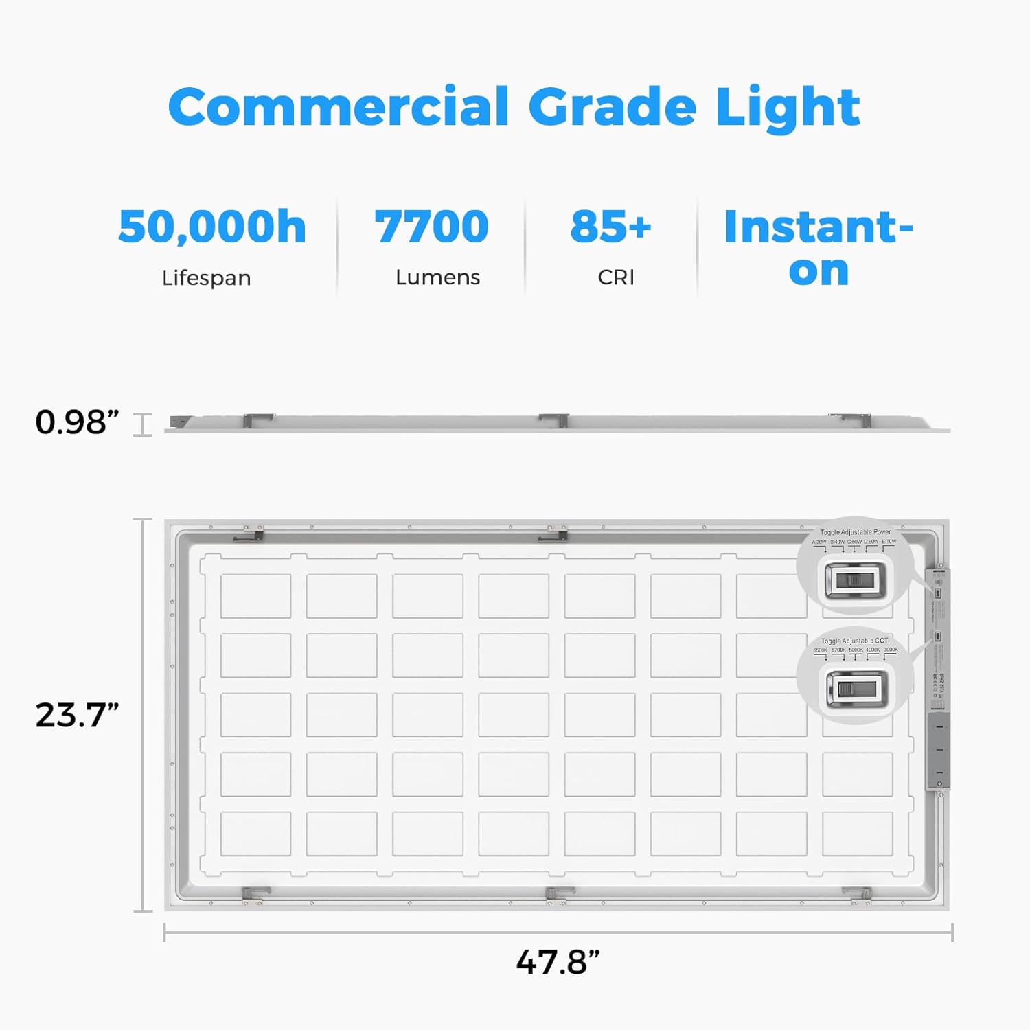 6PACK 2x4 LED Flat Panel Light, 7700 Lumens, 0-10V Dimmable, 30W/40W/50W/60W/70W Power Selectable, 3000K-6500K CCT Adjustable, 120-277V Drop Ceiling Light for Office, School, Commercial Use