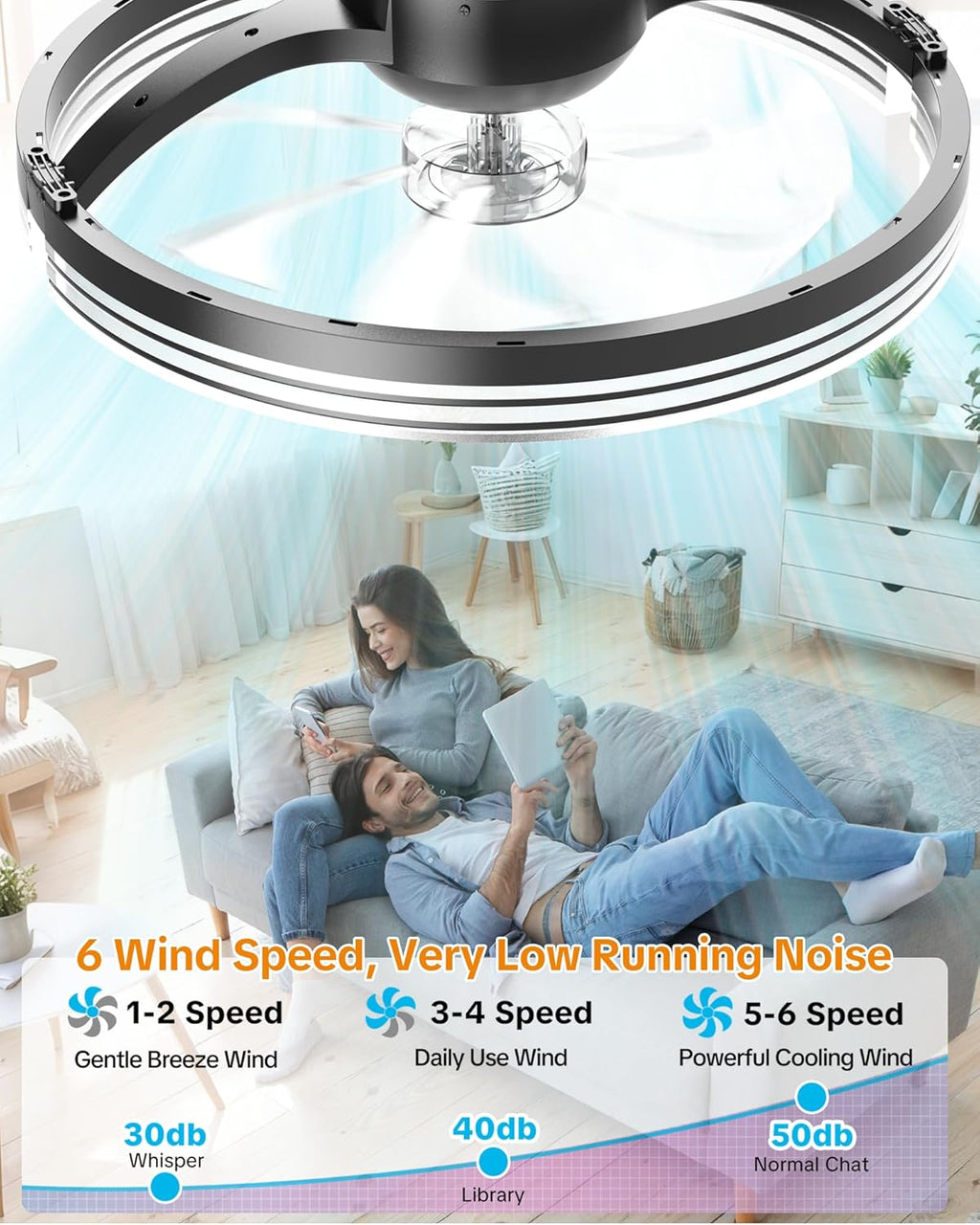 Ceiling Fans with Lights and Remote Low Profile Flush Mount LED Ceiling Fan with Lights 3000K-6500K Dimmable Foldable Fandelier Light 6 Wind Speeds Night Light for Bedroom Living Room Black (Striped)
