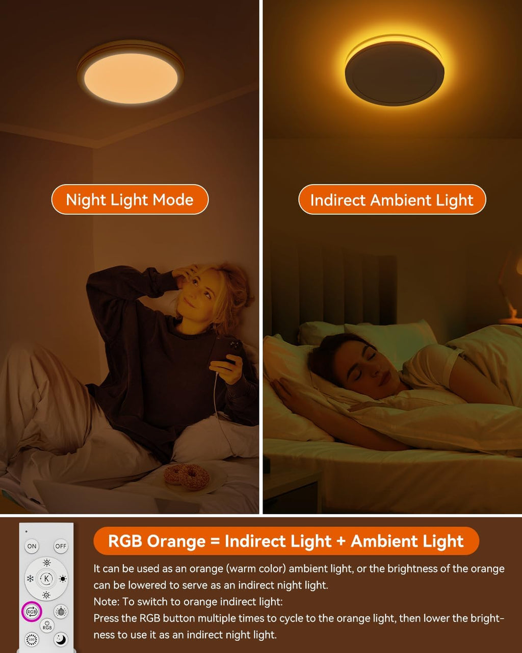 15.8inch RGB LED Ceiling Light Fixture with Remote, 36W 3600LM Flush Mount Light Fixture,DIY Colors,Disco Mode,3000K-6500K Dimmable Ceiling Lights for Bedroom,Living Room,Smart App