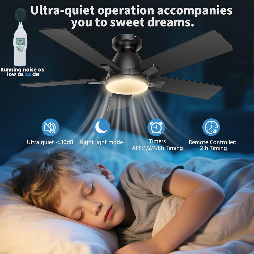 52 Inch Ceiling Fans with Lights and Remote Control, 6-Speed Quiet DC Motor, Reversible Blades, Dimmable LED Light (3CCT Adjustable), Modern Design for Bedroom, Living Room, Indoor Use - Black
