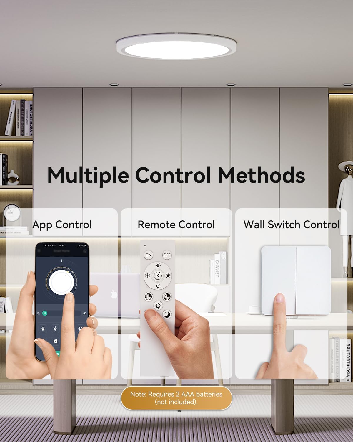 15.8 inch LED Flush Mount Ceiling Light with Night Light,36W 3600LM 3000K-6500K Dimmable Ceiling Light Fixture for Bedroom,Kitchen,Hallway - Wall Switch/Remote/APP Control