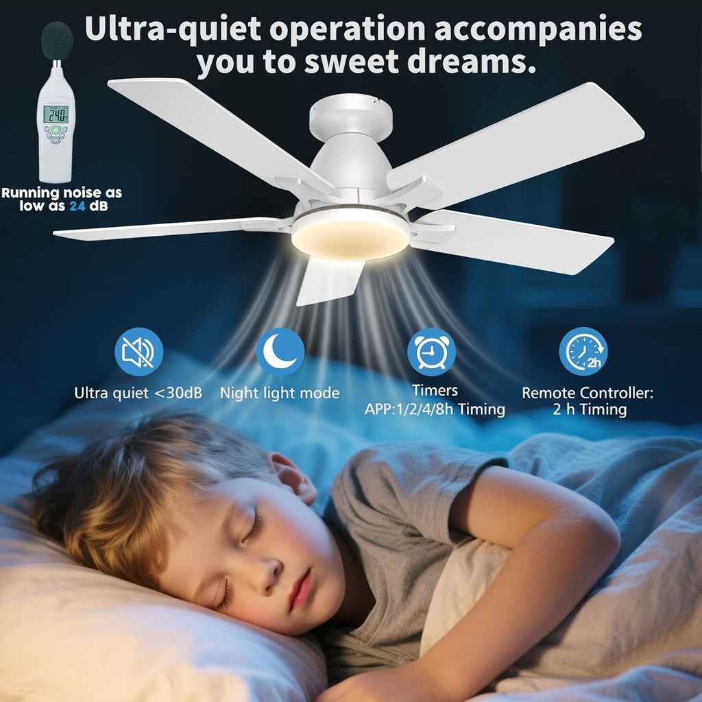 52 Inch Ceiling Fans with Lights and Remote Control, 6-Speed Quiet DC Motor, Reversible Blades, Dimmable LED Light (3CCT Adjustable), Modern Design for Bedroom, Living Room, Indoor Use - White