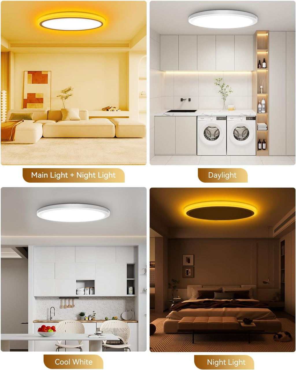 15.8 inch LED Flush Mount Ceiling Light with Night Light,36W 3600LM 3000K-6500K Dimmable Ceiling Light Fixture for Bedroom,Kitchen,Hallway - Wall Switch/Remote/APP Control
