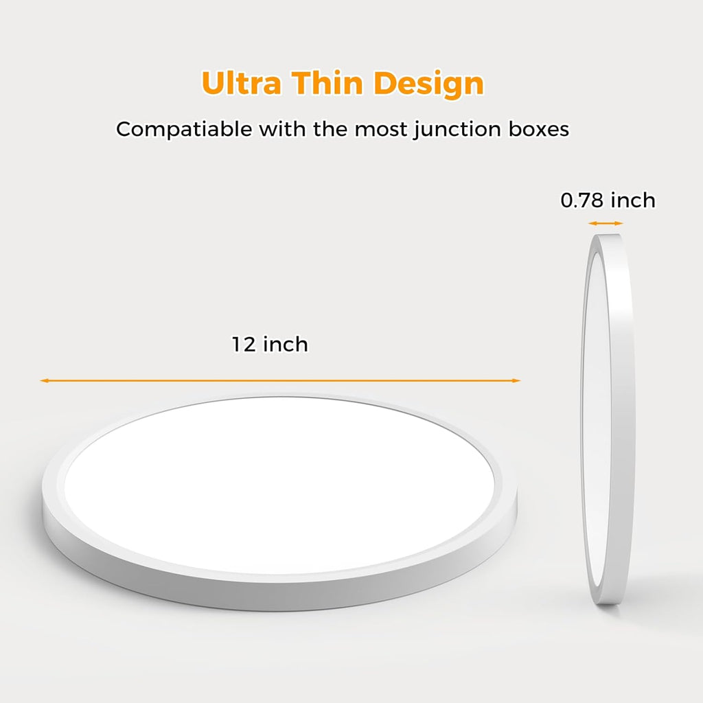 12inch Flush Mount LED Ceiling Light,2700K-6500K 5 Color Temperature Selectable Ceiling Lights,24W 3200LM Low Profile Ceiling Light for Bedroom Kitchen Hallway Bathroom (1)