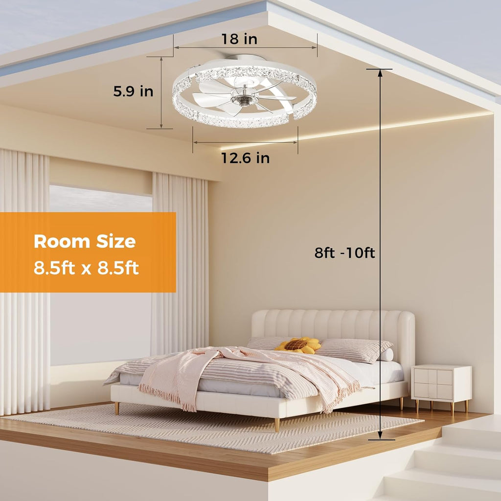 Ceiling Fans with Lights and Remote Low Profile Flush Mount LED Ceiling Fan with Lights 3000K-6500K Dimmable Foldable Fandelier Light 6 Wind Speeds Night Light for Bedroom Living Room White