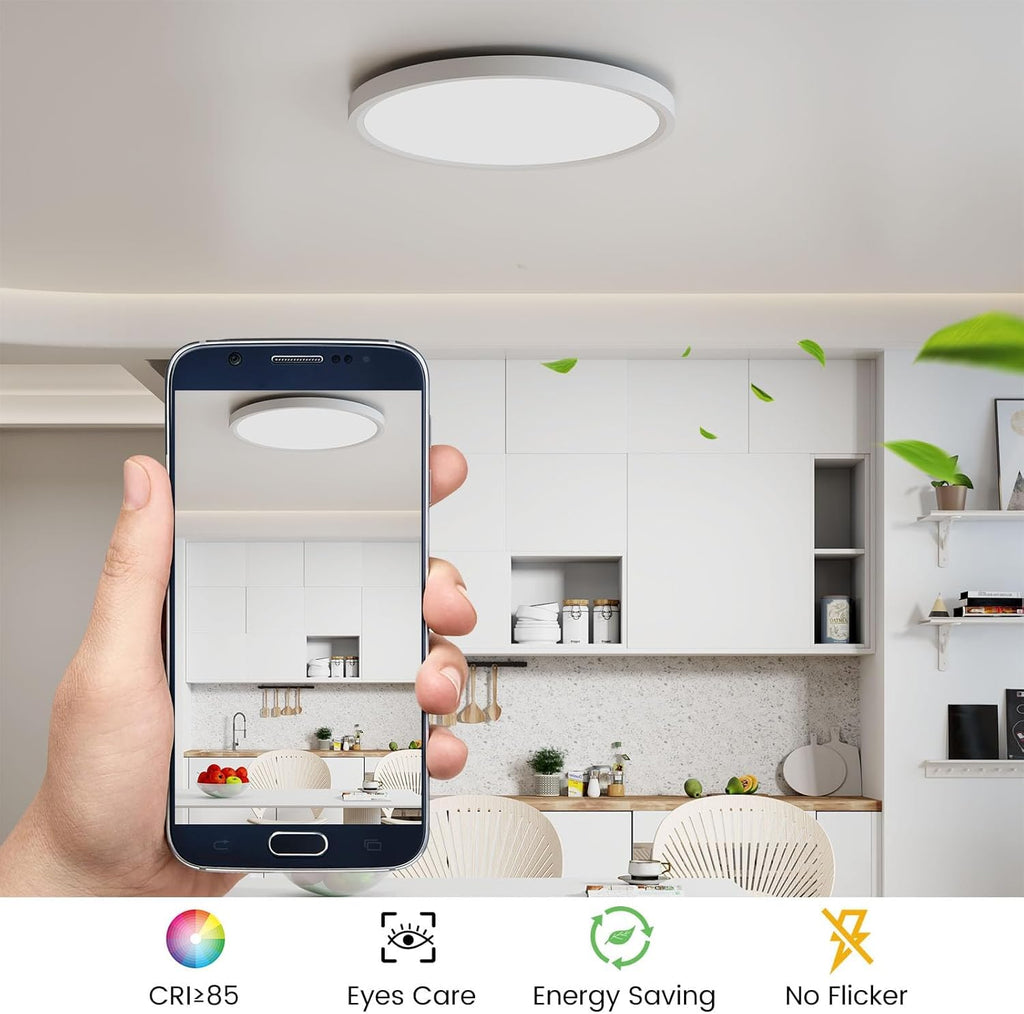 4Pack Flush Mount Ceiling Light with Nightlight 12inch,24W 2400LM Dimmable LED Ceiling Lights with Remote & APP Control,2700K-6000K Adjustable,Perfect for Bedroom/Living Room,Round White