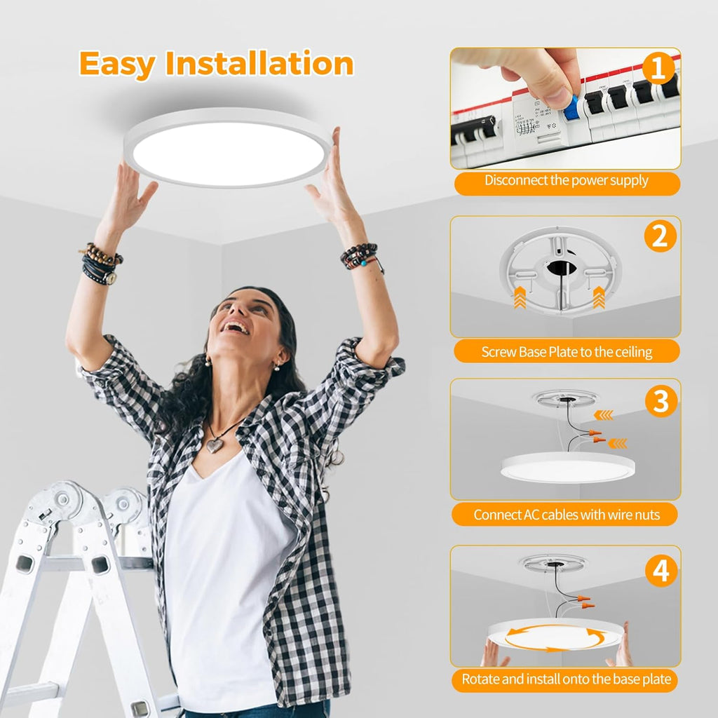 12inch Flush Mount LED Ceiling Light,2700K-6500K 5 Color Temperature Selectable Ceiling Lights,24W 3200LM Low Profile Ceiling Light for Bedroom Kitchen Hallway Bathroom (1)