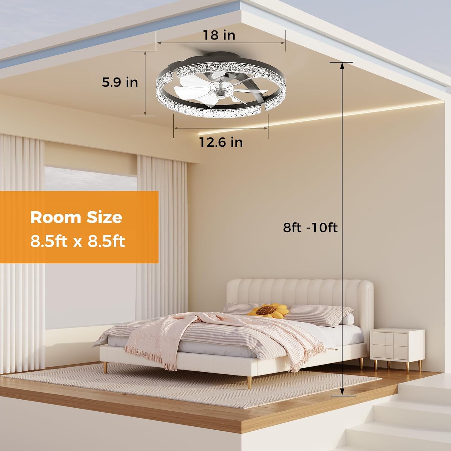 Ceiling Fans with Lights and Remote Low Profile Flush Mount LED Ceiling Fan with Lights 3000K-6500K Dimmable Foldable Fandelier Light 6 Wind Speeds Night Light for Bedroom Living Room Black