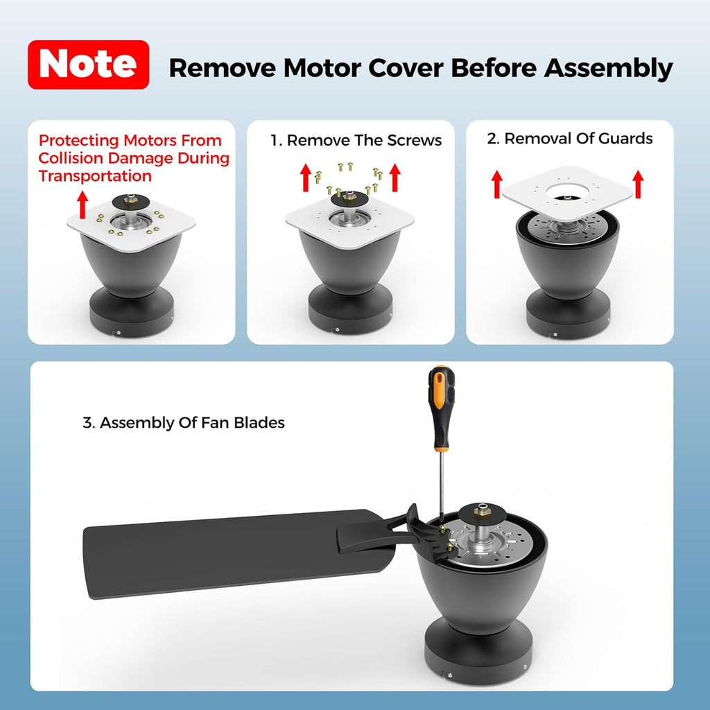 42 Inch Ceiling Fans with Lights and Remote Control, 6-Speed Quiet DC Motor, Reversible Blades, Dimmable LED Light (3CCT Adjustable), Modern Design for Bedroom, Living Room, Indoor Use - Black